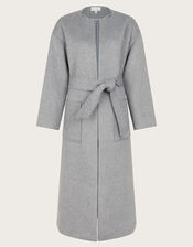 Cassie Long Belted Coat, Grey (GREY), large