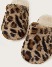 Dana Leopard Faux Fur Mule Slippers, Natural (NEUTRAL), large