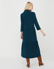 Agnes Tiered Shirt Midi Dress, Teal (TEAL), large