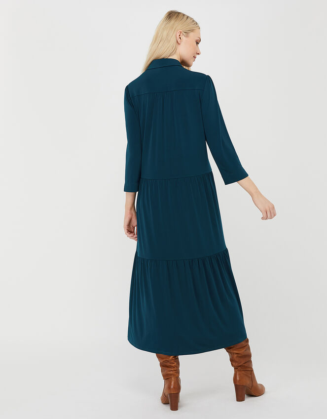 Agnes Tiered Shirt Midi Dress, Teal (TEAL), large