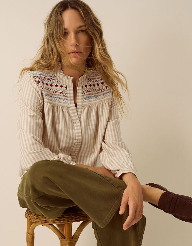Sandy Embroidered Stripe Jersey Shirt , Ivory (IVORY), large