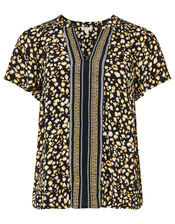 Camillia Printed Blouse in Sustainable Viscose, Black (BLACK), large