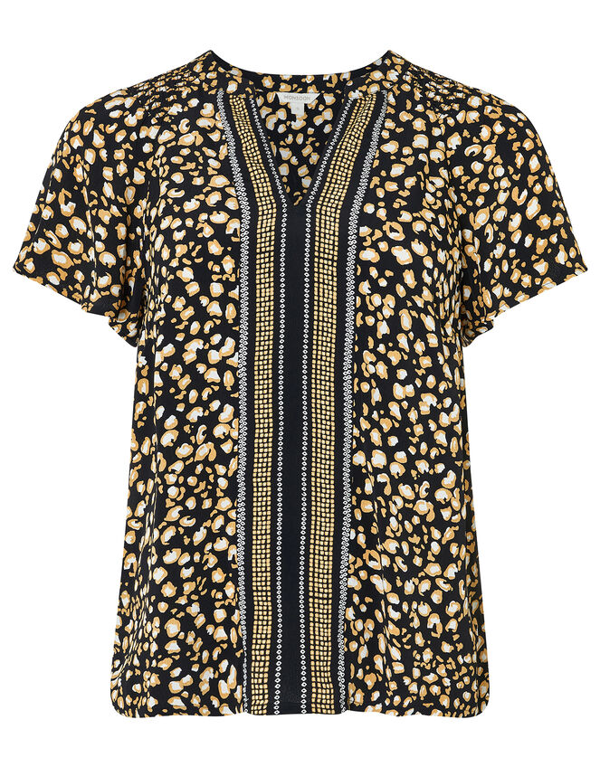 Camillia Printed Blouse in Sustainable Viscose, Black (BLACK), large