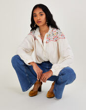 Colourful Embroidered Jersey Top, Ivory (IVORY), large