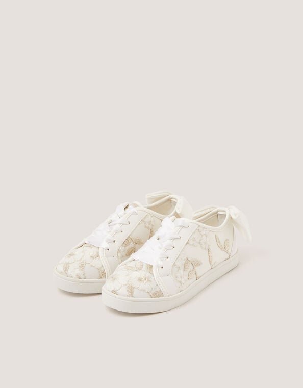 Floral Embroidered Trainers, Ivory (IVORY), large