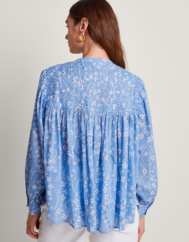 Dahlia Print Oversized Shirt, Blue (BLUE), large