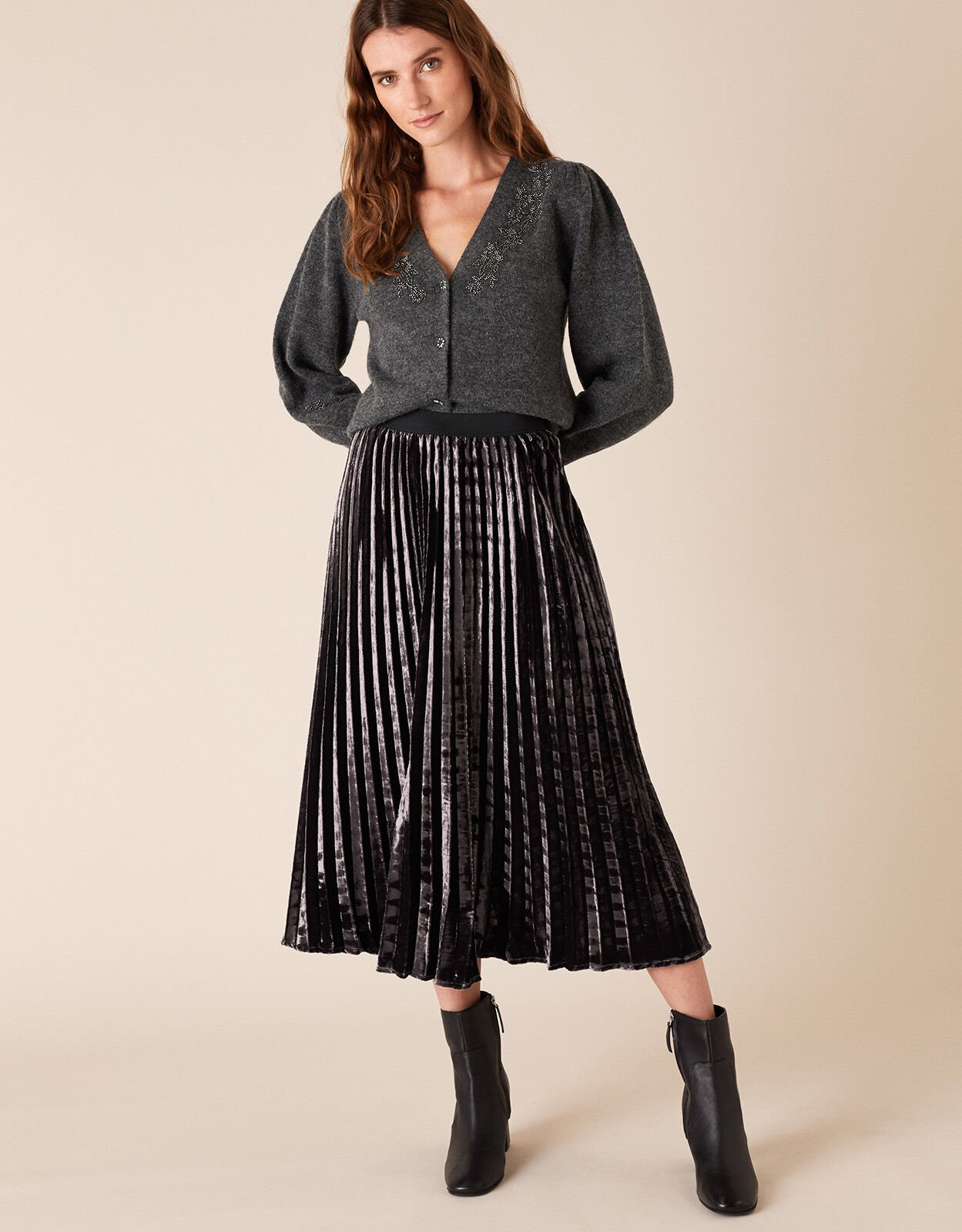 Pleated velvet hot sale skirts