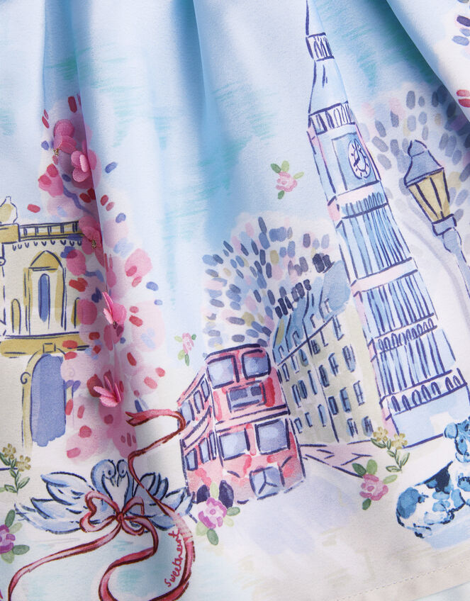 London Print Bow Skirt, Blue (BLUE), large