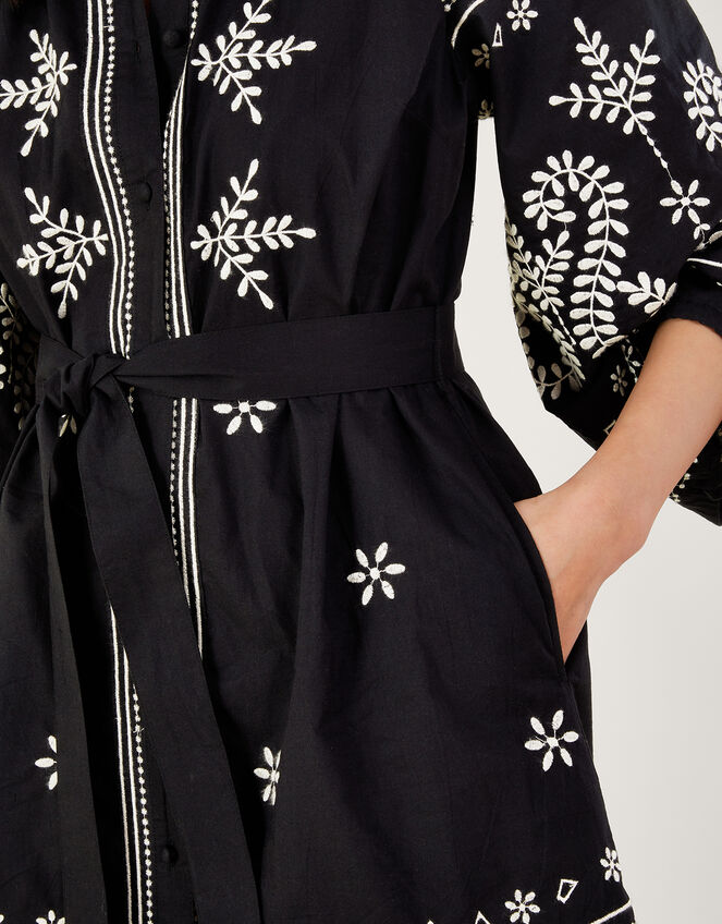 Embroidered Midi Tunic Dress, Black (BLACK), large