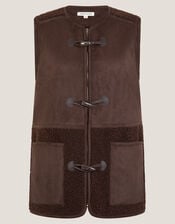 Teri Faux Shearling Duffle Gilet, Brown (CHOCOLATE), large