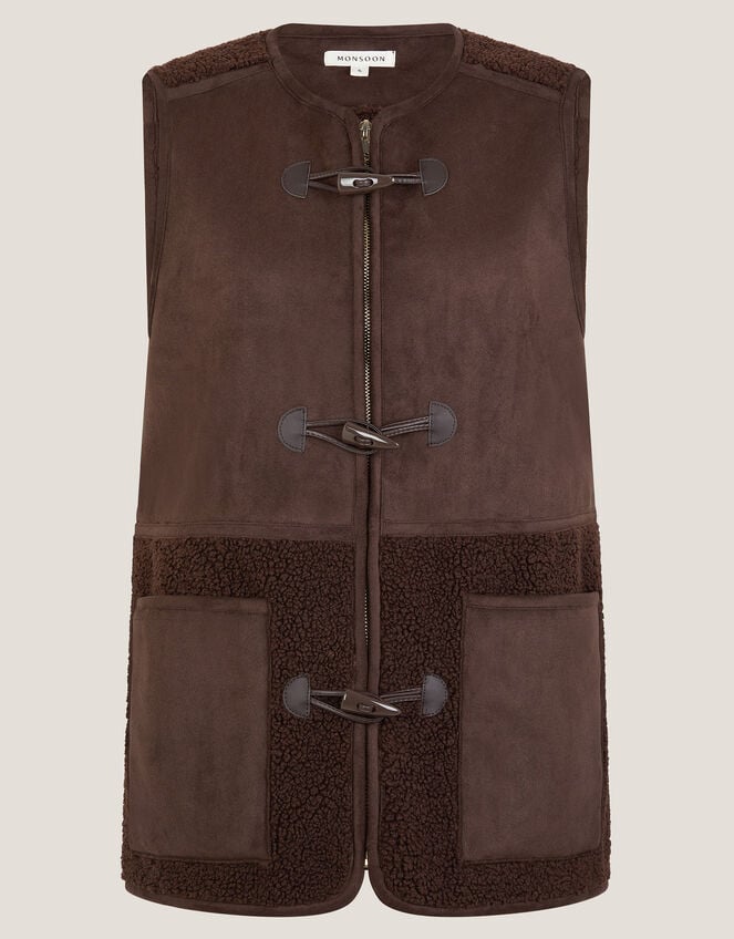 Teri Faux Shearling Duffle Gilet, Brown (CHOCOLATE), large