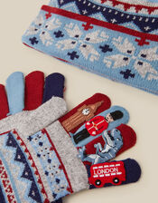 London Fair Isle Bobble Hat & Gloves Set, Grey (GREY), large