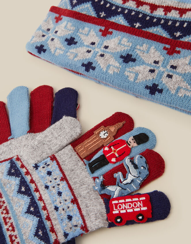 London Fair Isle Bobble Hat & Gloves Set, Grey (GREY), large