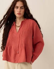East Liza Pintuck Linen Top, Pink (ROSE), large