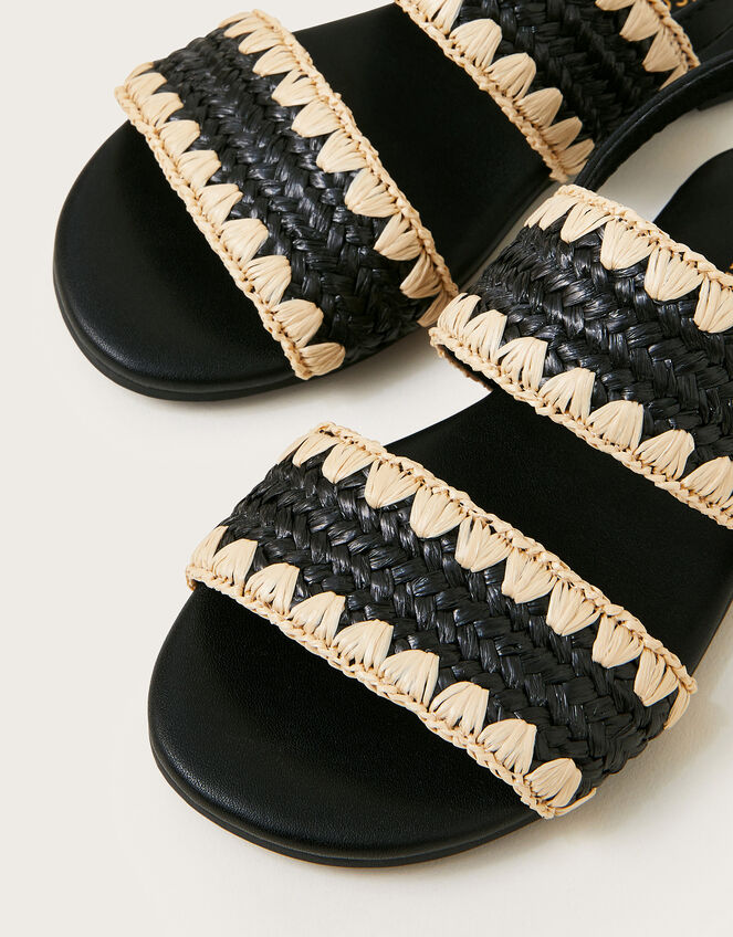 Woven Whipstitch Strappy Sandals, Black (BLACK), large