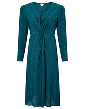 Heidi Horse Satin Jacquard Dress, Teal (TEAL), large