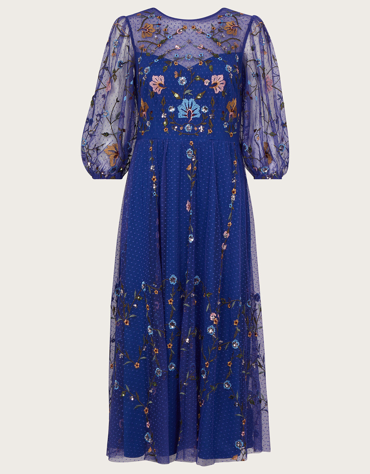 Blue embroidered cheap midi dress