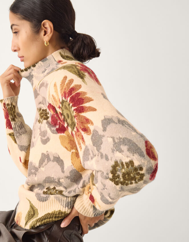 Olive High Neck Floral Jumper Ivory
