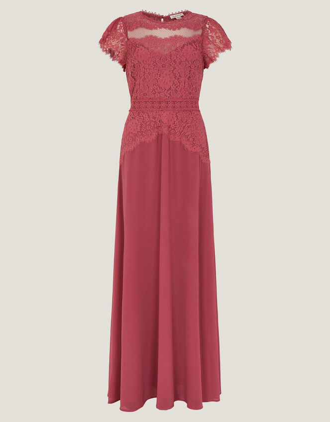 Monike Short Sleeve Lace Bridesmaid Dress, DARK PINK, large