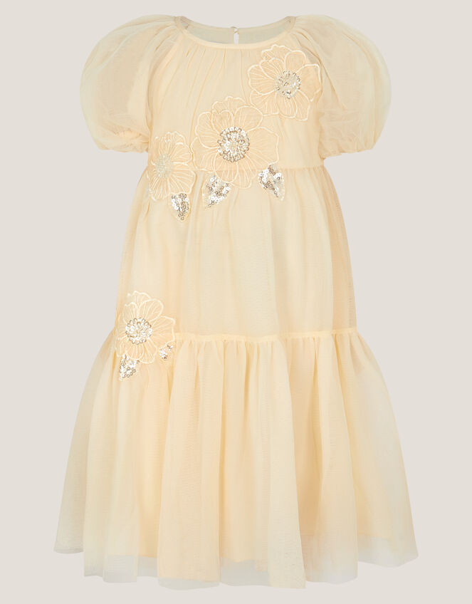 Leila Floral Embellished Party Dress, Yellow (LEMON), large