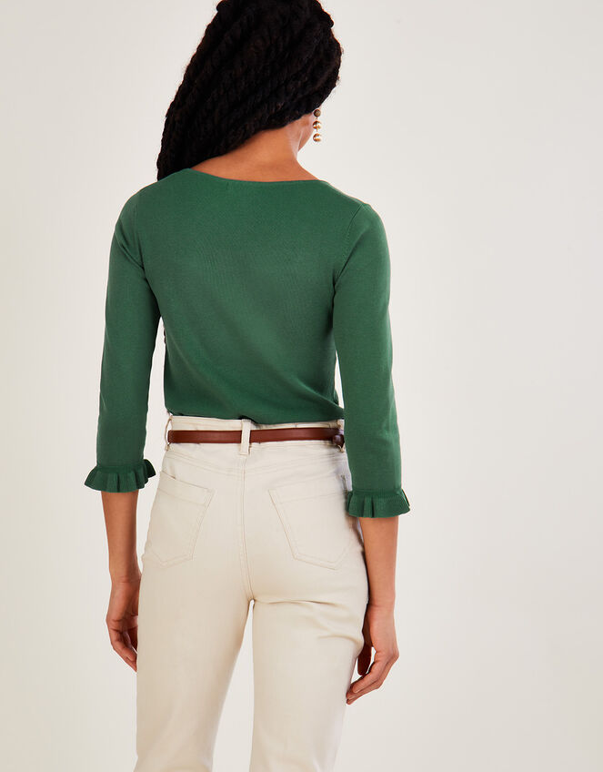 Square Neck &frac34; Sleeve Jumper with LENZING&trade; ECOVERO&trade;, Green (GREEN), large