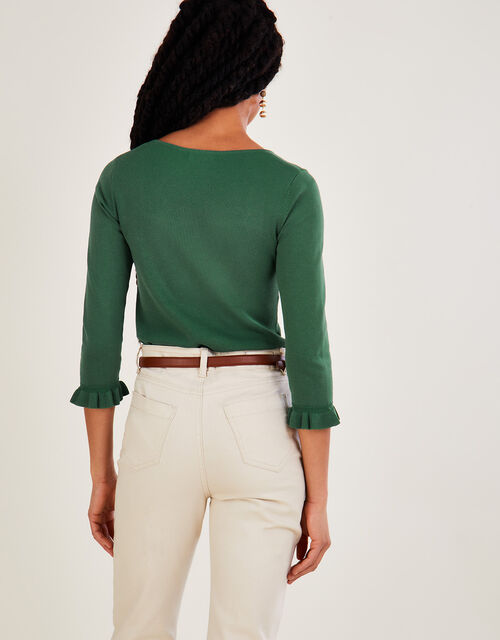 Square Neck ¾ Sleeve Jumper with LENZING™ ECOVERO™, Green (GREEN), large