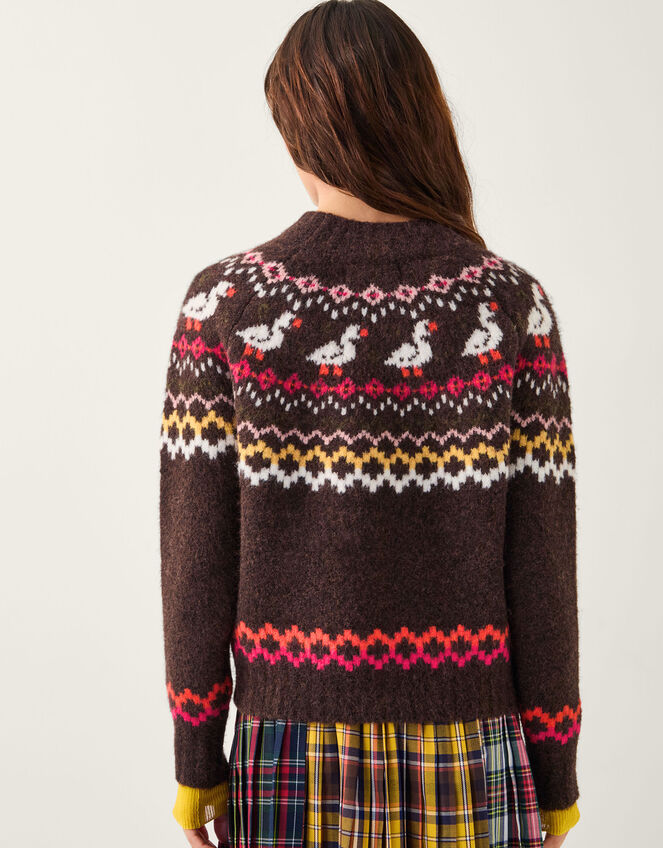 Monsoon x Sarah Corbett-Winder Duck Fair Isle Jumper, Brown (CHOCOLATE), large
