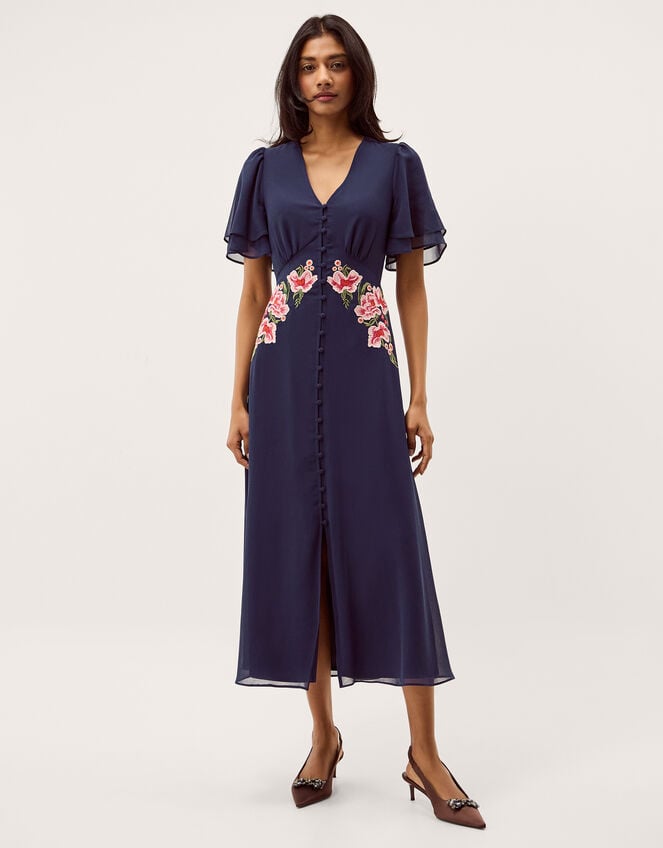Coraline Floral Embroidered Midi Dress, Blue (NAVY), large