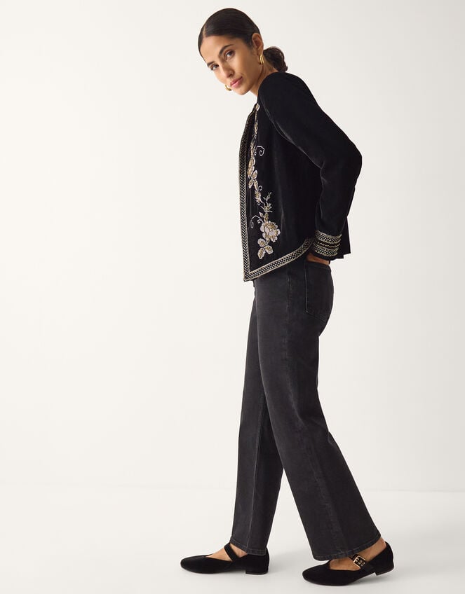 Heather Floral Embellished Velvet Jacket, Black (BLACK), large