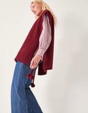 Coco Sleeveless Cable Knit Poncho, Red (BURGUNDY), large