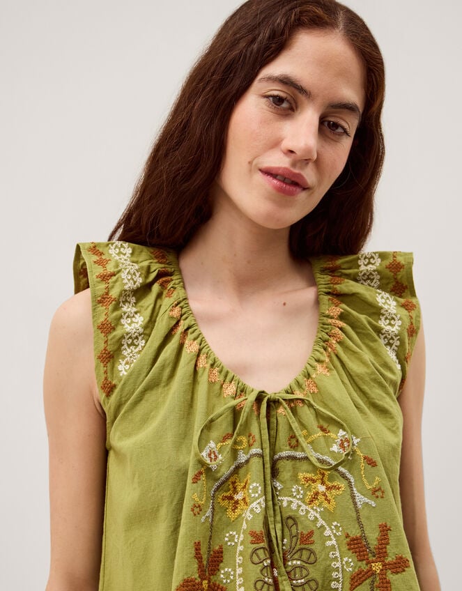 Greta Floral Embroidered Top, Green (GREEN), large