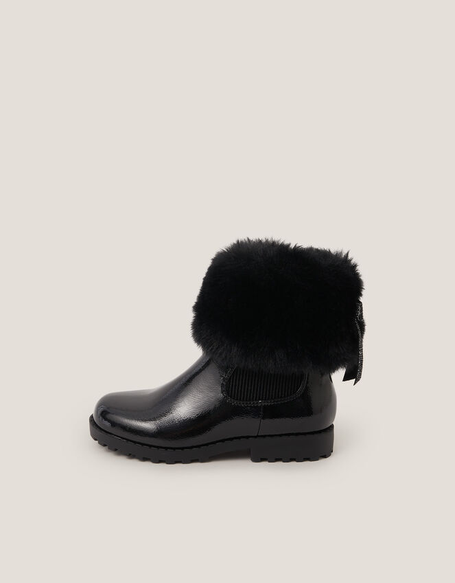 Faux Fur Chelsea Boots, Black (BLACK), large