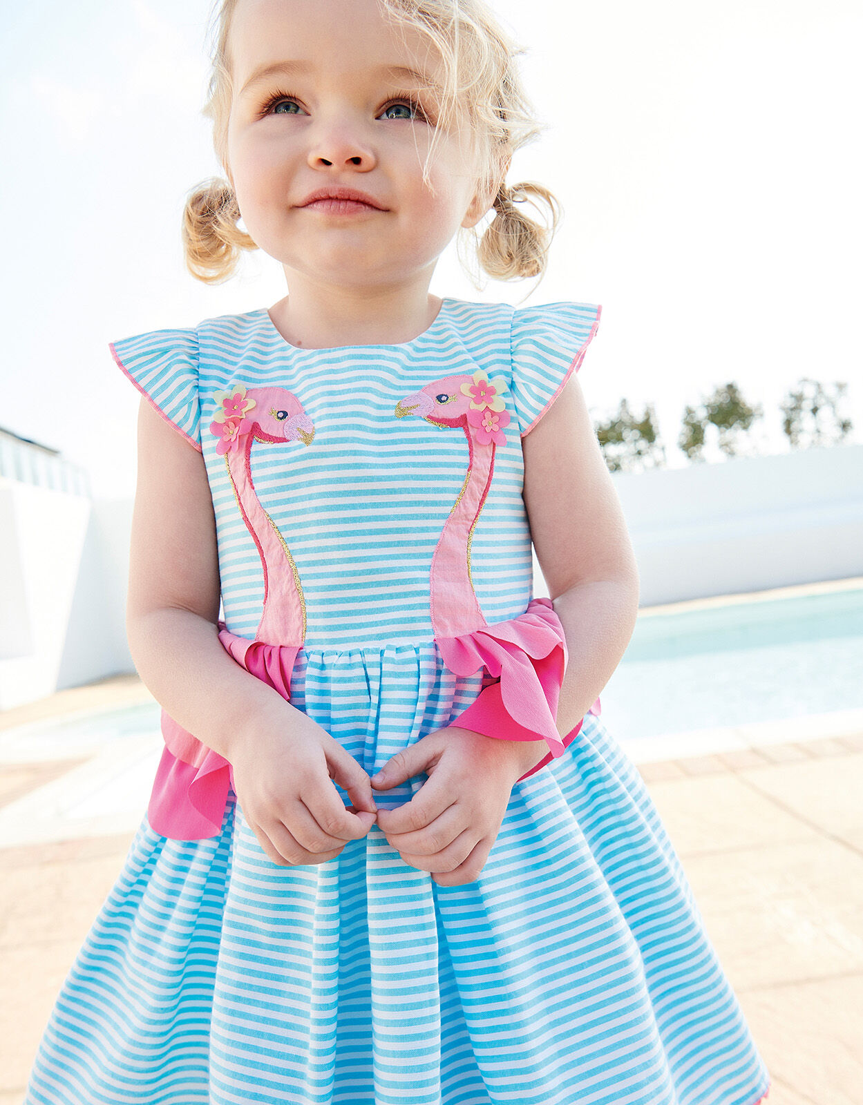 Baby Stripe Flamingo Dress Blue
