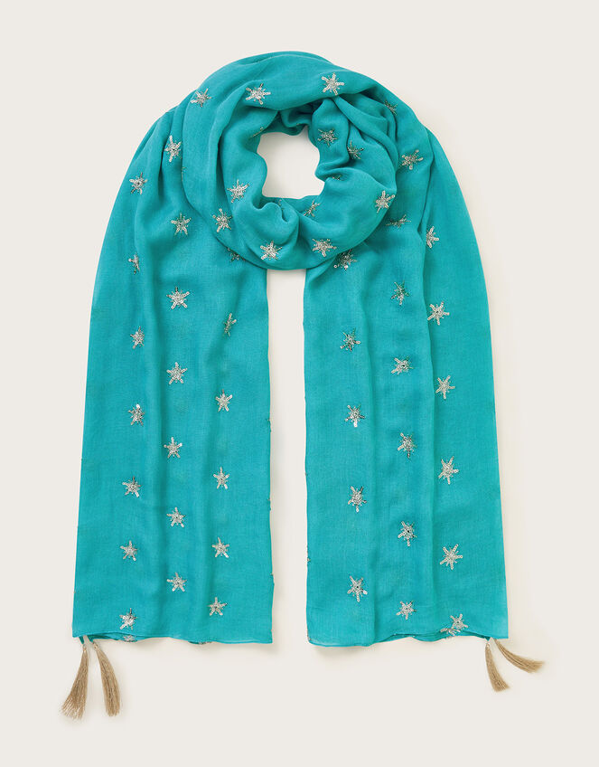 Embellished Lightweight Scarf Blue Gifts Monsoon UK.