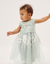 Baby Felicity Embroidered Floral Dress, Green (SAGE), large
