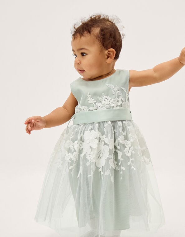 Baby Felicity Embroidered Floral Dress, Green (SAGE), large