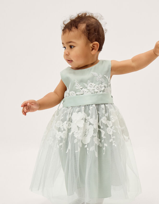 Baby Felicity Embroidered Floral Dress, Green (SAGE), large