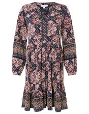 Rowan Heritage Print Dress in Organic Cotton, Blue (NAVY), large