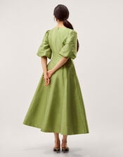 Beatrice Puff Sleeve A-Line Midi Dress, Green (PALE GREEN), large