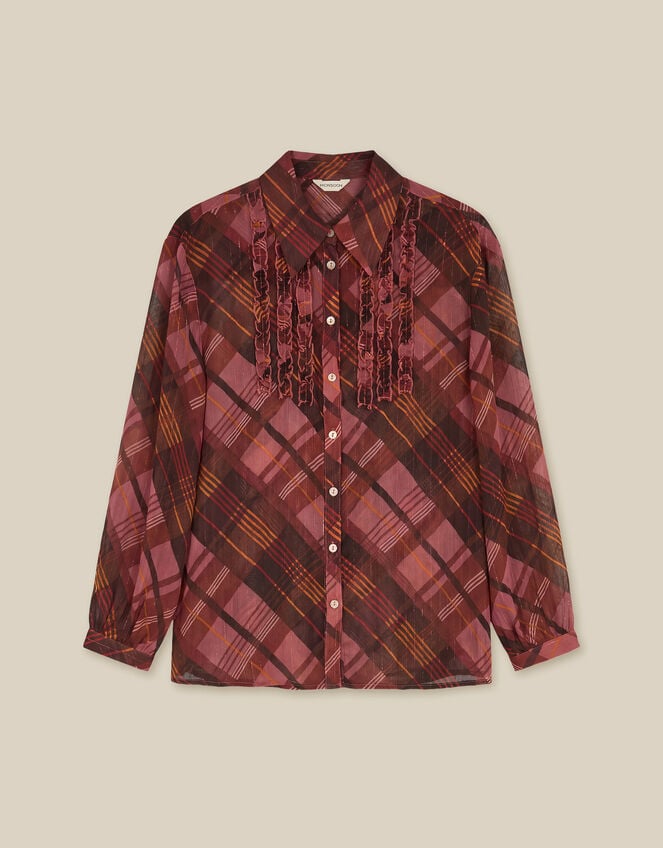 Melinda Ruffle Check Shirt, Pink (PINK), large