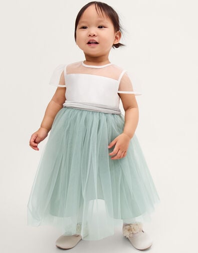 Baby Velvet Bow Party Dress, Green (SAGE), large