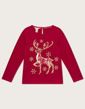 Christmas Reindeer Long Sleeve Top, Red (RED), large