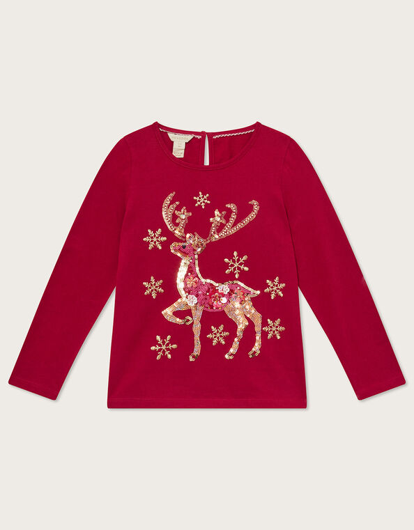 Christmas Reindeer Long Sleeve Top, Red (RED), large