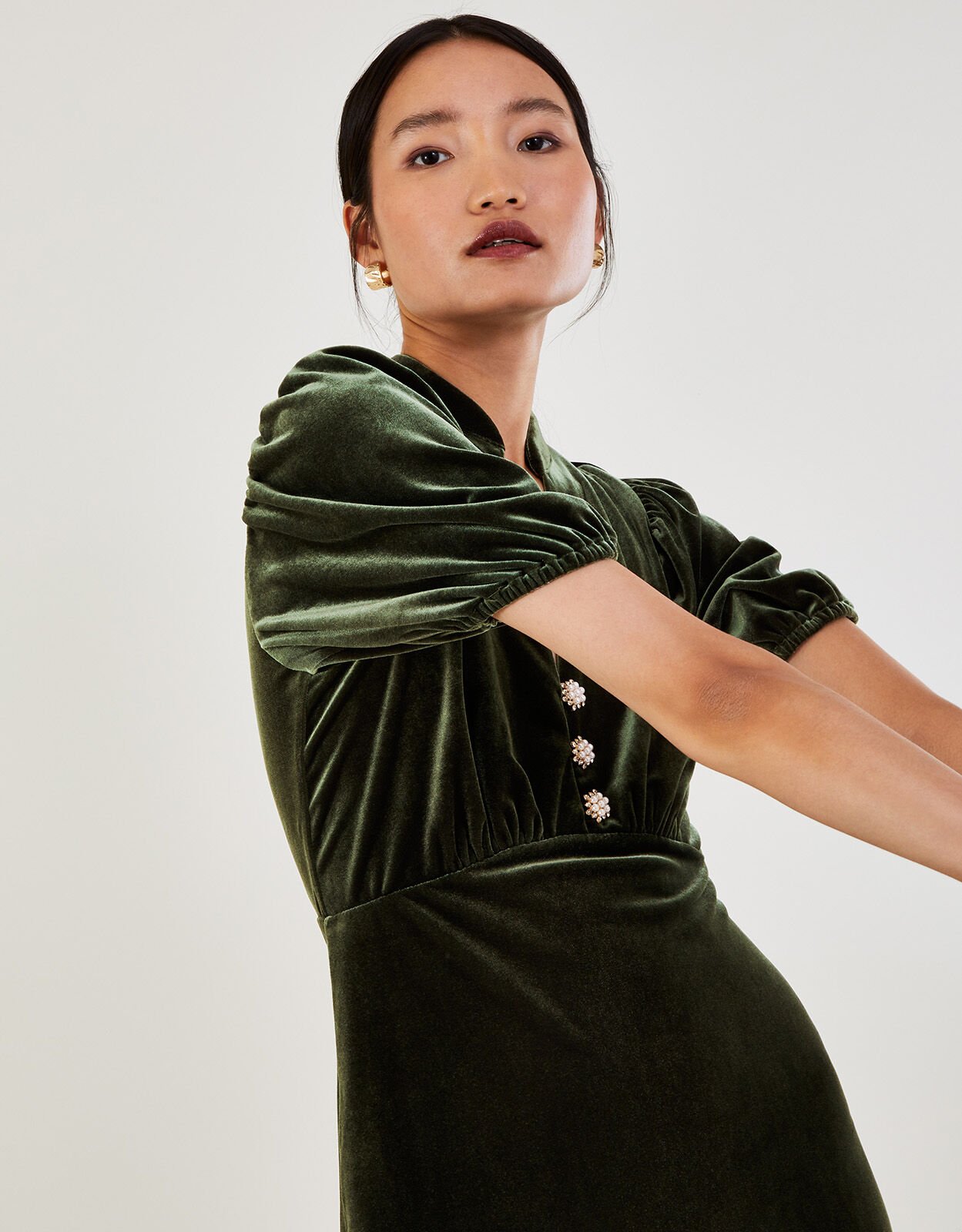 Veronique Velvet Shirt Dress Green