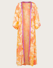 Abstract Print Longline Kimono, Orange (ORANGE), large