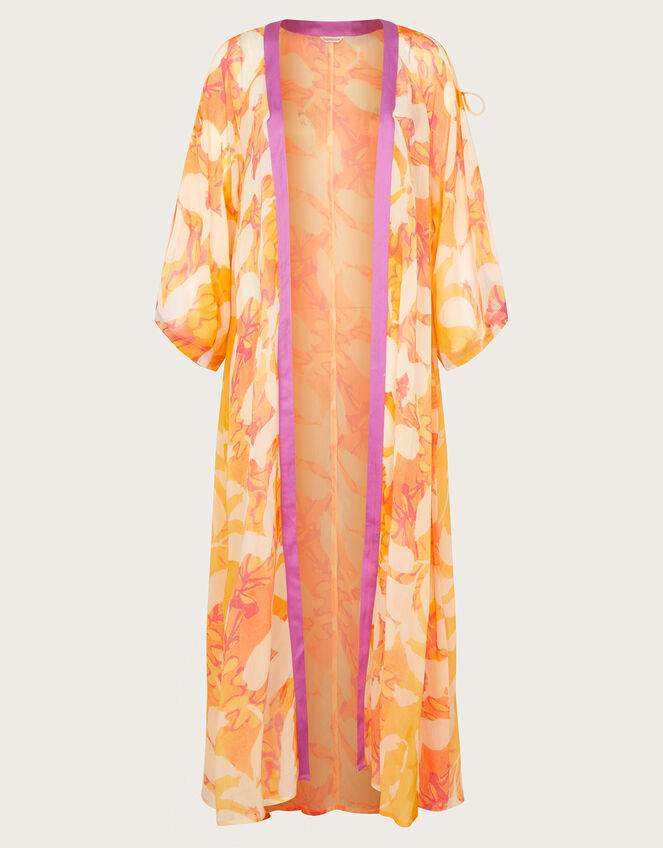 Abstract Print Longline Kimono, Orange (ORANGE), large