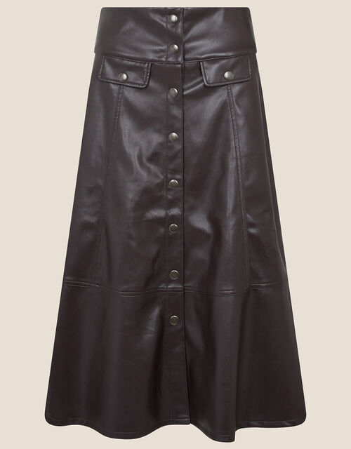 Leather-Look Midi Skirt, Brown (CHOCOLATE), large