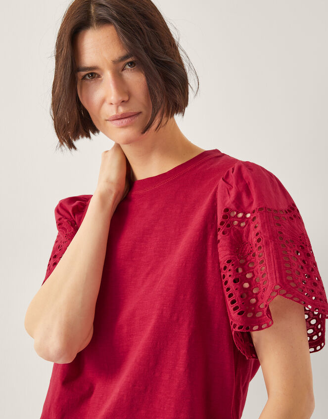 Bel Broderie Sleeve T-Shirt, Red (RED), large