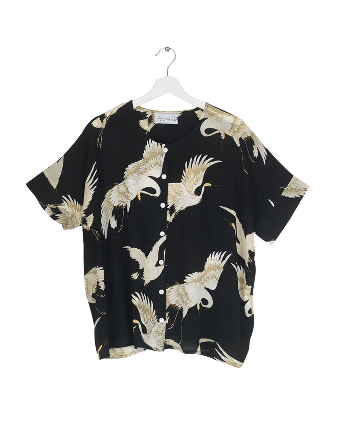 One Hundred Stars Stork Print Top, Black (BLACK), large