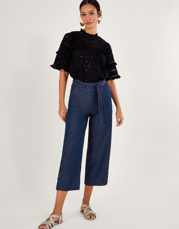 Denim Crop Trousers, Blue (DENIM BLUE), large